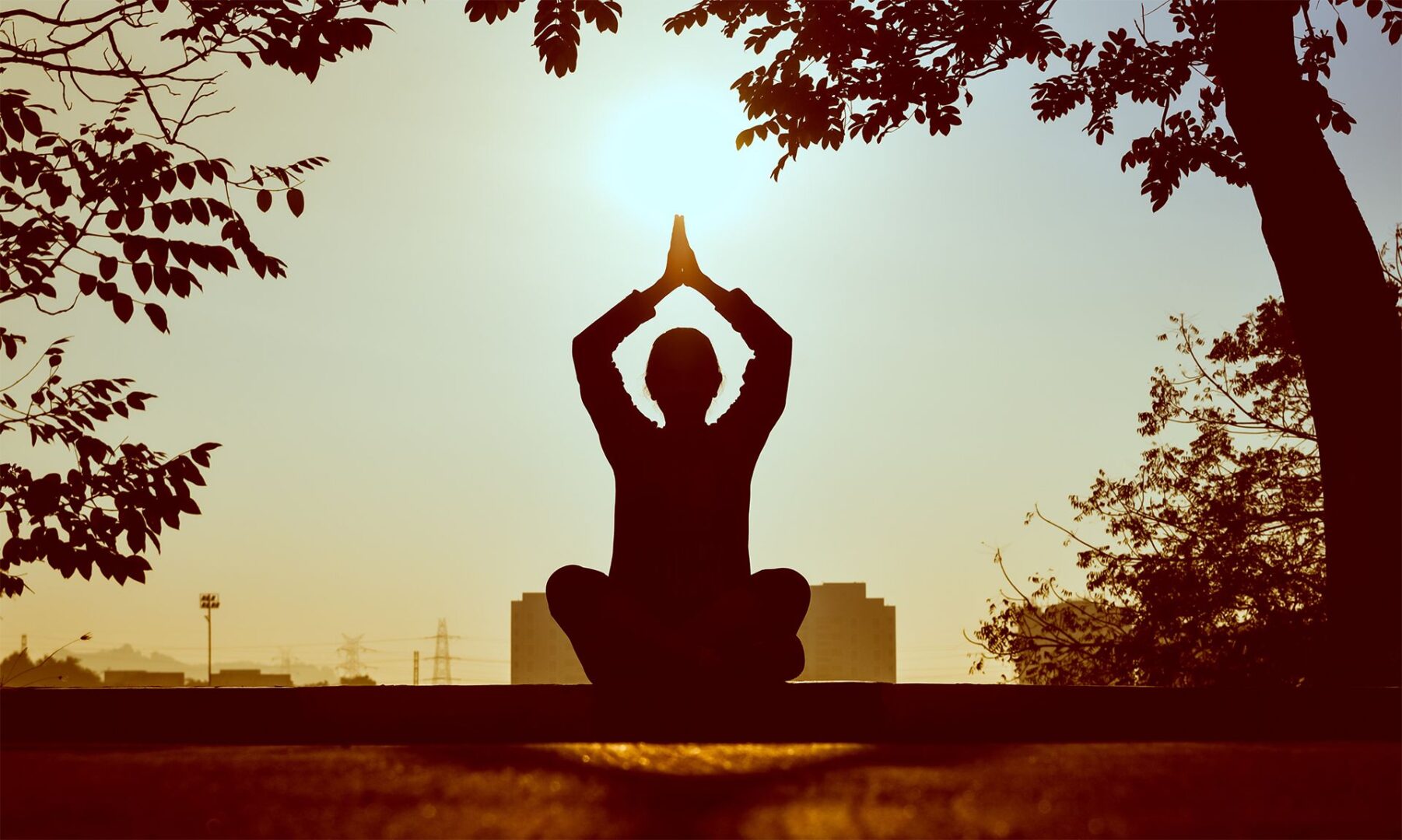 A person is sitting in the sun doing yoga.